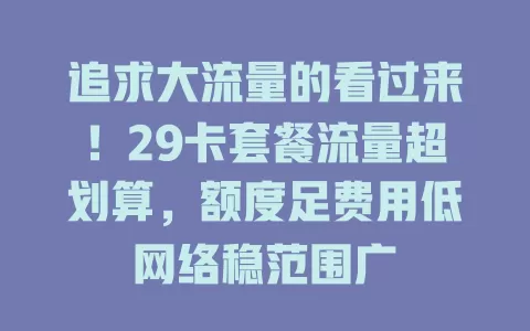 追求大流量的看过来！29卡套餐流量超划算，额度足费用低网络稳范围广