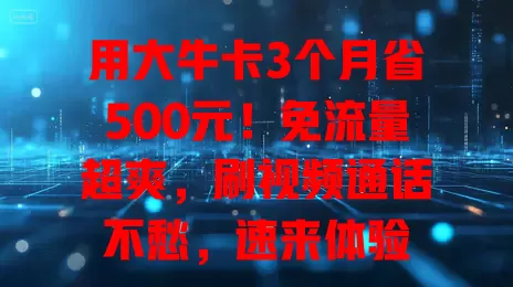 用大牛卡3个月省500元！免流量超爽，刷视频通话不愁，速来体验