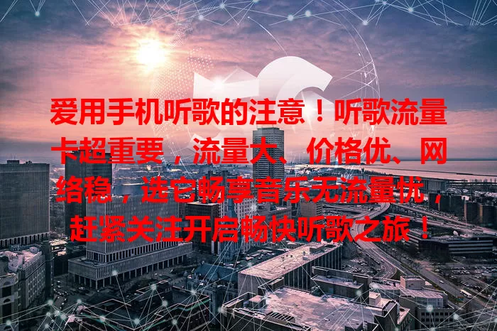 爱用手机听歌的注意！听歌流量卡超重要，流量大、价格优、网络稳，选它畅享音乐无流量忧，赶紧关注开启畅快听歌之旅！