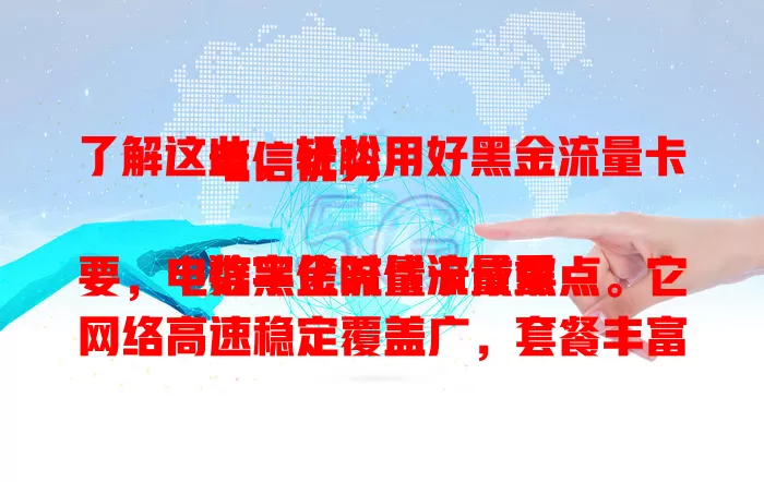 了解这些，轻松用好黑金流量卡电信优势

数字化时代流量重要，电信黑金流量卡成焦点。它网络高速稳定覆盖广，套餐丰富性价比高，服务出色，安全可靠，是追求高品质流量服务用户的好选择。