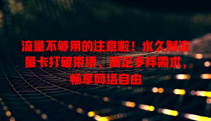 流量不够用的注意啦！永久制流量卡打破束缚，满足多样需求，畅享网络自由