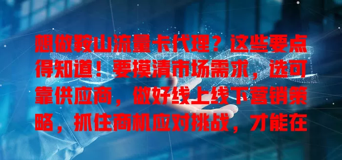 想做鞍山流量卡代理？这些要点得知道！要摸清市场需求，选可靠供应商，做好线上线下营销策略，抓住商机应对挑战，才能在这收获成功