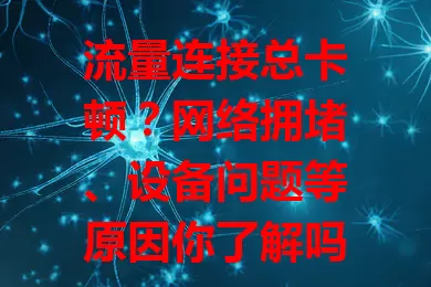 流量连接总卡顿？网络拥堵、设备问题等原因你了解吗？

网络高峰易致卡顿，老旧设备性能欠佳、信号弱、软件冲突也会影响。了解原因，避开高峰、更新设备等，让流量连接更顺畅，畅享数字生活
