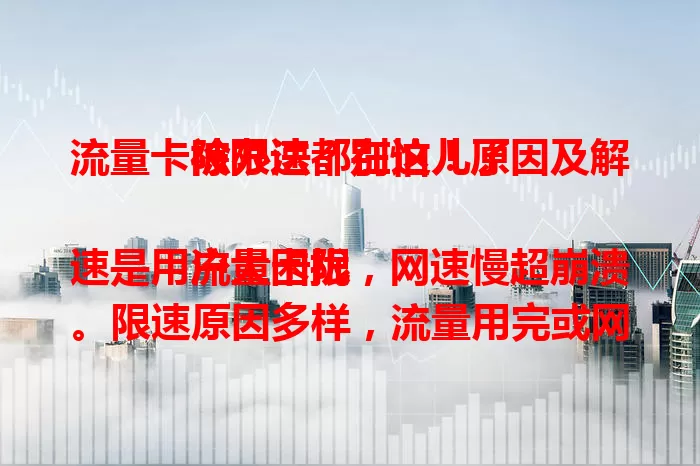 流量卡被限速？别怕！原因及解除办法都在这儿了

流量卡限速是用户大困扰，网速慢超崩溃。限速原因多样，流量用完或网络拥堵。解除限速要先了解套餐，流量用完就升级，拥堵可关设备、重启路由器，还能与运营商沟通，针对性解决让网速重回巅峰 。