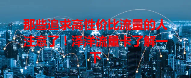 那些追求高性价比流量的人注意了！泽洋流量卡了解一下