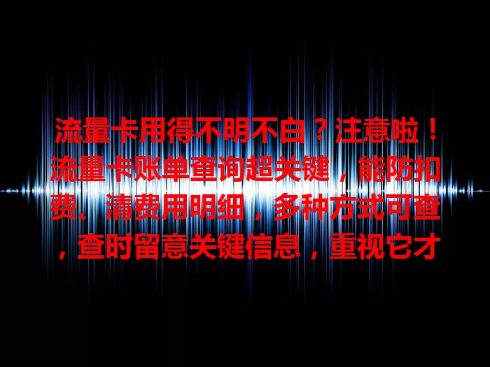 流量卡用得不明不白？注意啦！流量卡账单查询超关键，能防扣费、清费用明细，多种方式可查，查时留意关键信息，重视它才能明明白白消费！