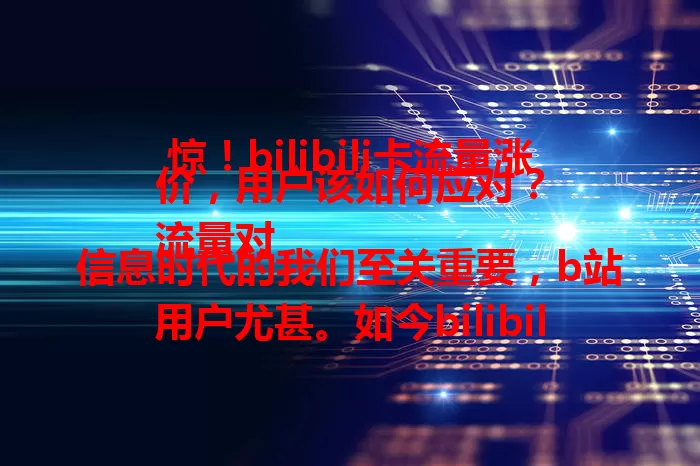惊！bilibili卡流量涨价，用户该如何应对？
流量对信息时代的我们至关重要，b站用户尤甚。如今bilibili卡流量涨价，影响重度用户，引发诸多讨论。虽涨幅不算离谱，但长期也是笔开支。用户担心后续变动，面对涨价需重新审视流量使用，找到应对之策。