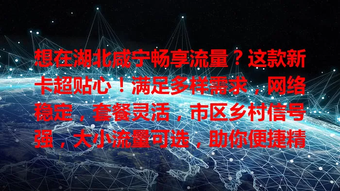 想在湖北咸宁畅享流量？这款新卡超贴心！满足多样需求，网络稳定，套餐灵活，市区乡村信号强，大小流量可选，助你便捷精彩上网！