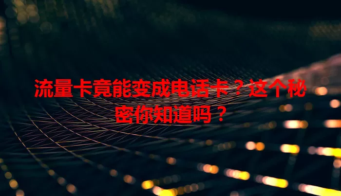 流量卡竟能变成电话卡？这个秘密你知道吗？
