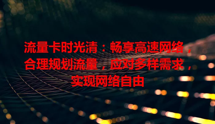 流量卡时光清：畅享高速网络，合理规划流量，应对多样需求，实现网络自由