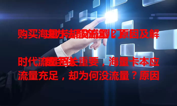 购买海量卡却没流量？原因及解决办法都在这儿了！

数字化时代流量至关重要，海量卡本应流量充足，却为何没流量？原因多样，可能商家夸大或受网络影响。遇到问题咋解决？联系客服、自查设置、了解规则。购买时要理性，避免陷虚假宣传陷阱。