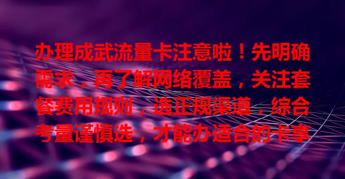 办理成武流量卡注意啦！先明确需求，再了解网络覆盖，关注套餐费用规则，选正规渠道，综合考量谨慎选，才能办适合的卡享便捷通讯