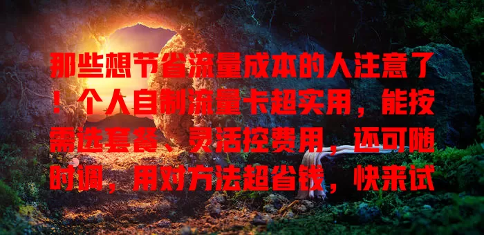 那些想节省流量成本的人注意了！个人自制流量卡超实用，能按需选套餐、灵活控费用，还可随时调，用对方法超省钱，快来试试！