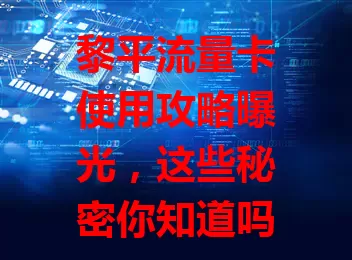 黎平流量卡使用攻略曝光，这些秘密你知道吗？