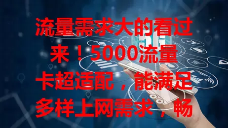 流量需求大的看过来！5000流量卡超适配，能满足多样上网需求，畅享丰富流量体验。选卡时多因素要考量，这样才能挑到适合自己的5000流量卡，让网络生活更精彩