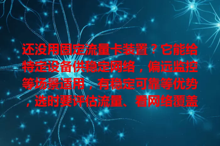 还没用固定流量卡装置？它能给特定设备供稳定网络，偏远监控等场景适用，有稳定可靠等优势，选时要评估流量、看网络覆盖与设备兼容性，能满足多样网络需求